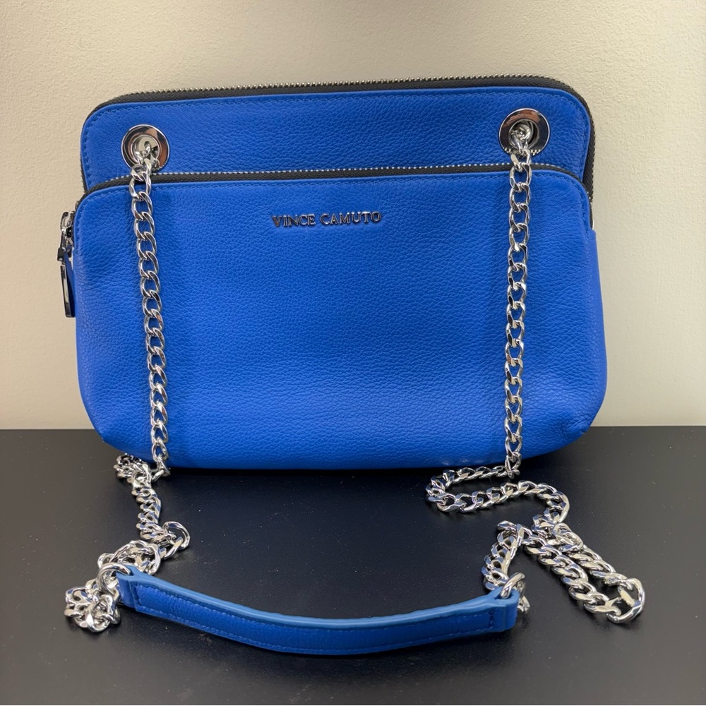 Vince Camuto Cerulean Blue Crossbody Bag with Silver Adjustable Chain Straps